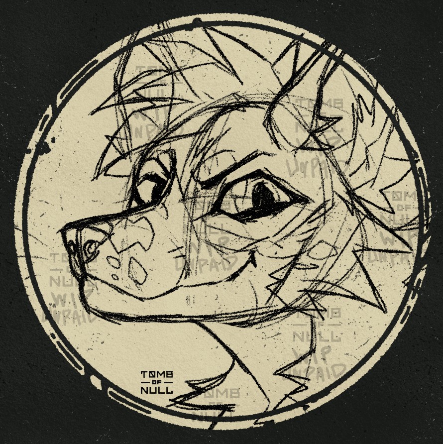 Sketch of a fox anthro's head with a pelt pattern similar to a boarder collie. They have a smug expression.