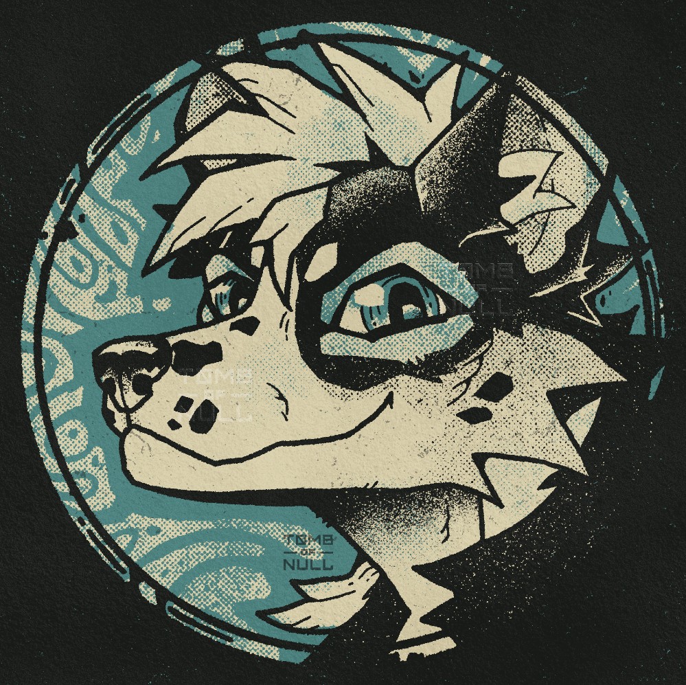 An illustration of a fox anthros head with a pelt pattern similar to a boarder collie. They have a smug expression.